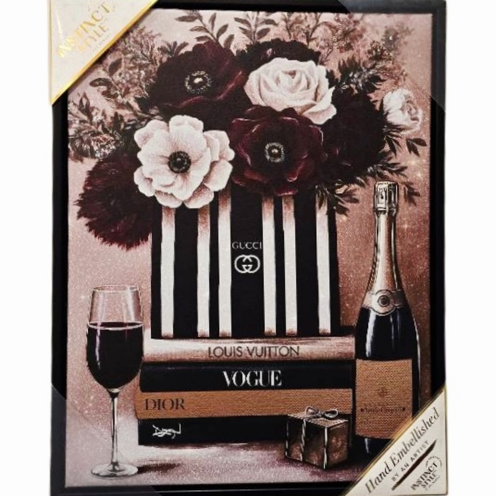 Instinct Style Gucci, Louis, Dior  Floral and Wine Framed Wall Decor